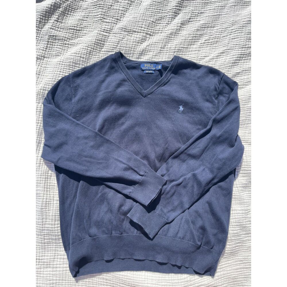 Polo Ralph Lauren Blue V-Neck Sweater Size L – Excellent Condition